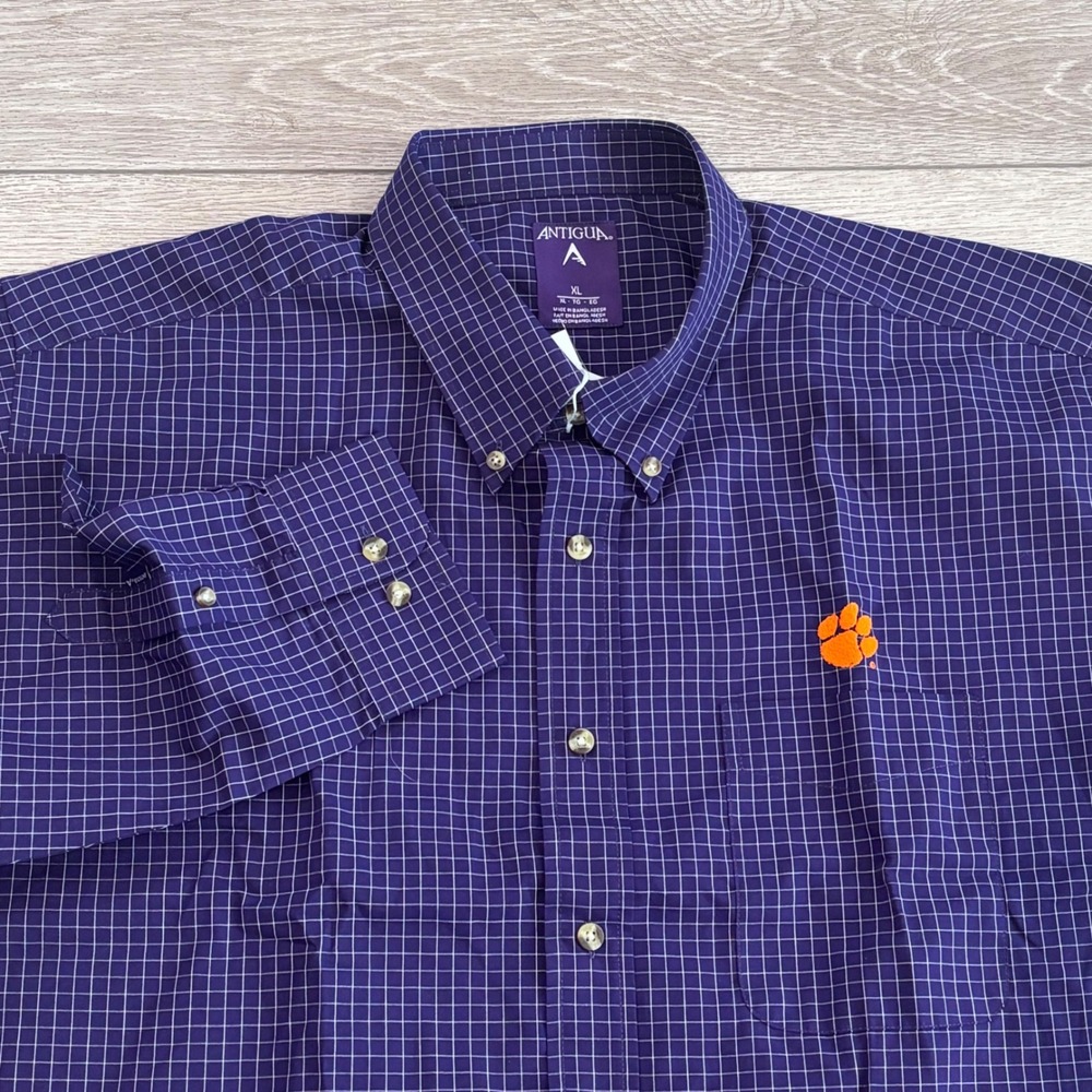 Antigua Clemson Tigers Button Down Shirt Mens XL Purple Pattern Preppy New NCAA